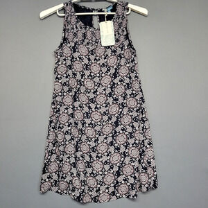 Fleur Bleve Dress Womens 8 Navy Pink Medallion Print Sleeveless Keyhole Shift